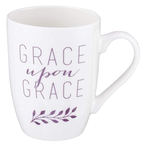 Grace Upon Grace John 1:16 Ceramic Coffee Mug, White & Purple, 12 oz