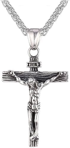 Stainless Steel Crucifix Cross Pendant Necklace for Men