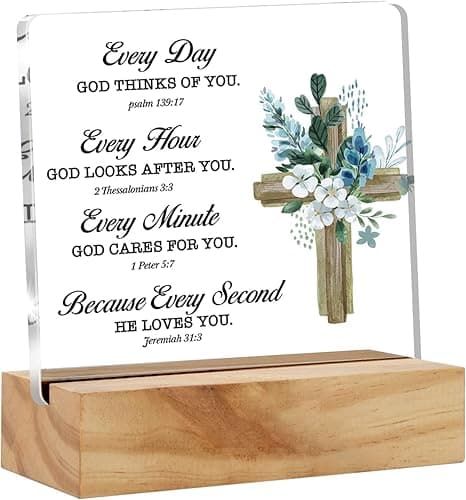 Inspirational Christian Bible Verse Acrylic Desk Plaque with Wood Stand