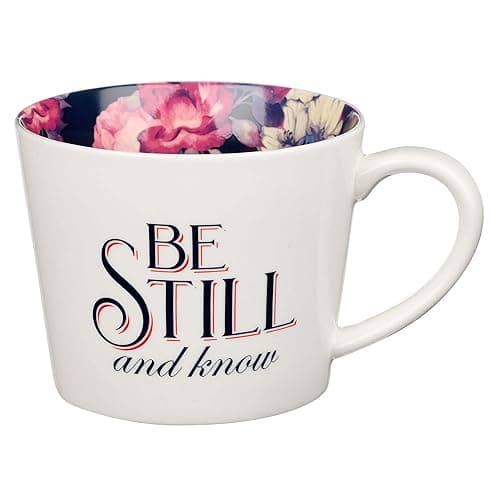 Be Still and Know Psalm 46:10 Ceramic Coffee Mug, Navy Floral, 13 oz
