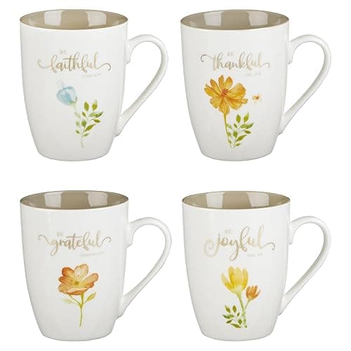 Be Grateful, Faithful, Thankful, Joyful Bible Verse Mug Gift Set, Set of 4