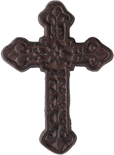 BRASSTAR Cast Iron Wall Cross, Rustic Antique Metal Hanging Cross