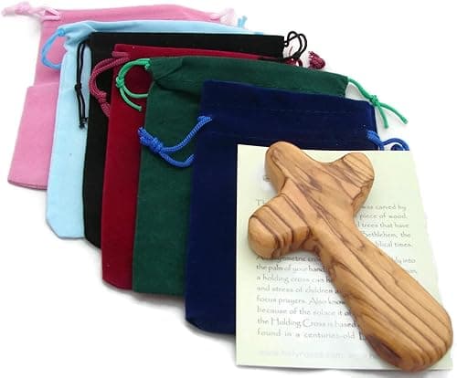 Olive Wood Holding Comfort Cross from Bethlehem with Velveteen Bag