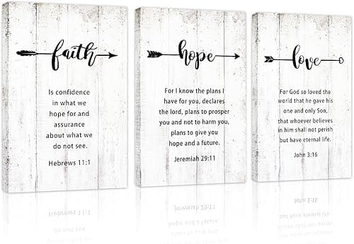YPY "Faith Hope Love" 3-Piece Scripture Canvas Wall Art