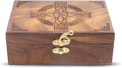 Celtic Cross Rosewood Keepsake Box, Engraved Christian Jewelry Chest