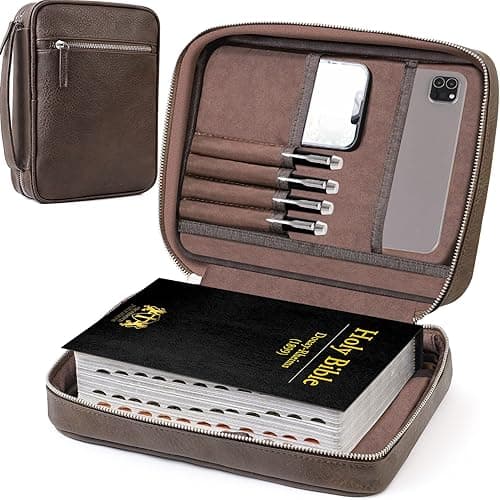 Vegan Leather Bible Cover for Men with Handle and Zippered Pocket
