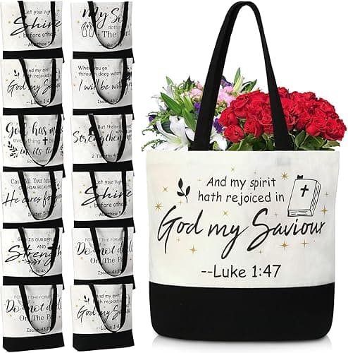 Christian Bible Verse Canvas Tote Bags, Set of 20 Reusable Faith Totes