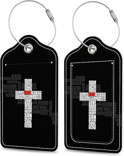 Christian Cross Luggage Tags, Set of 2 Leather Travel Bag Tags