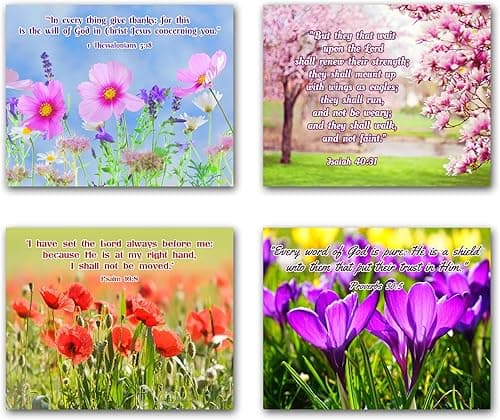 Bible Quotes Christian Inspirational Poster Set, Unframed Set of 4 (8x10), Made in USA